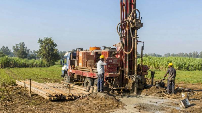 Rig set up in an open field